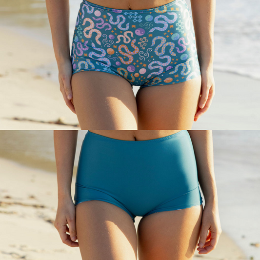 Boa Boyleg Short - Teal/Snake Reversible