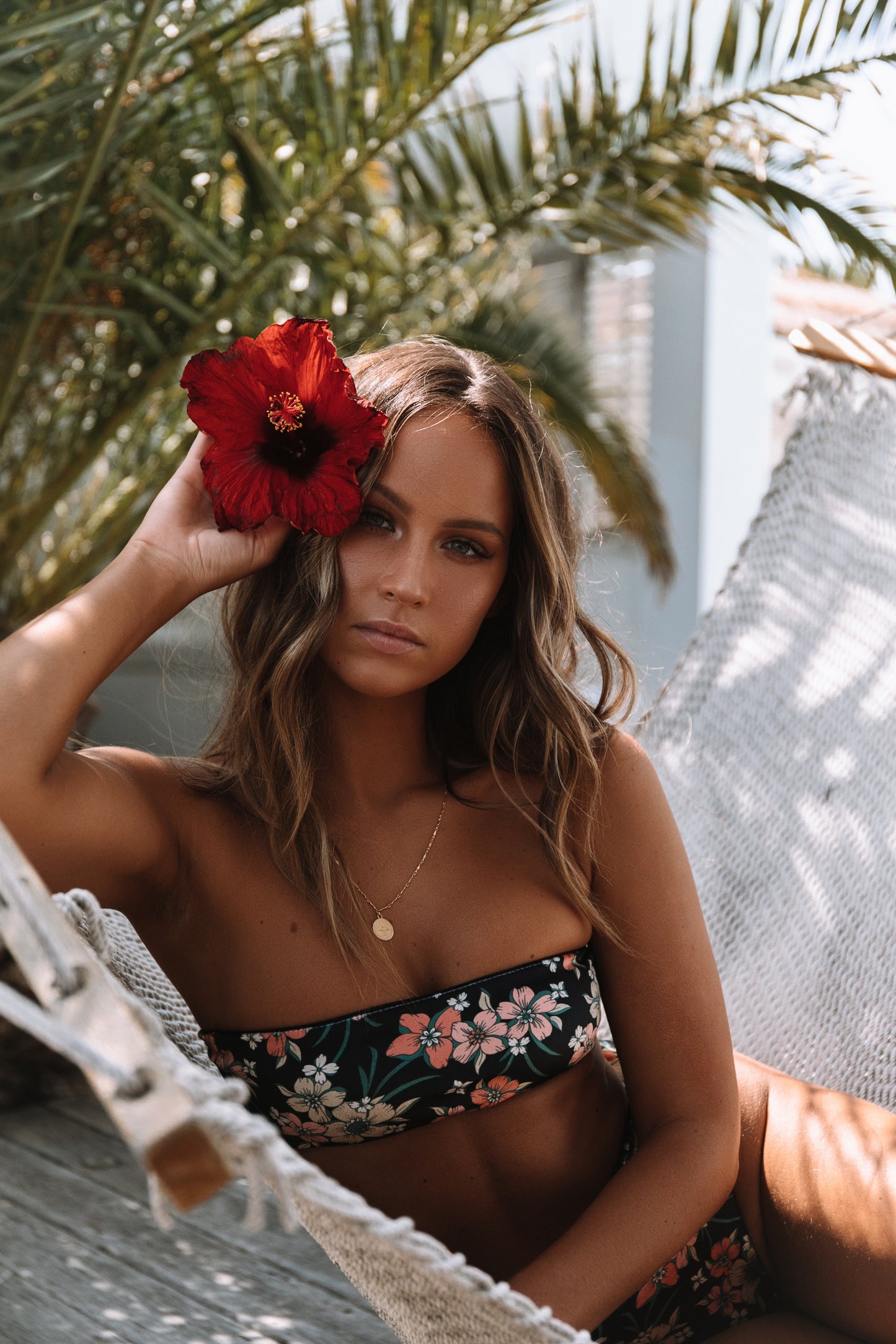 Palm Cove Bandeau Top - Black/Floral Reversible