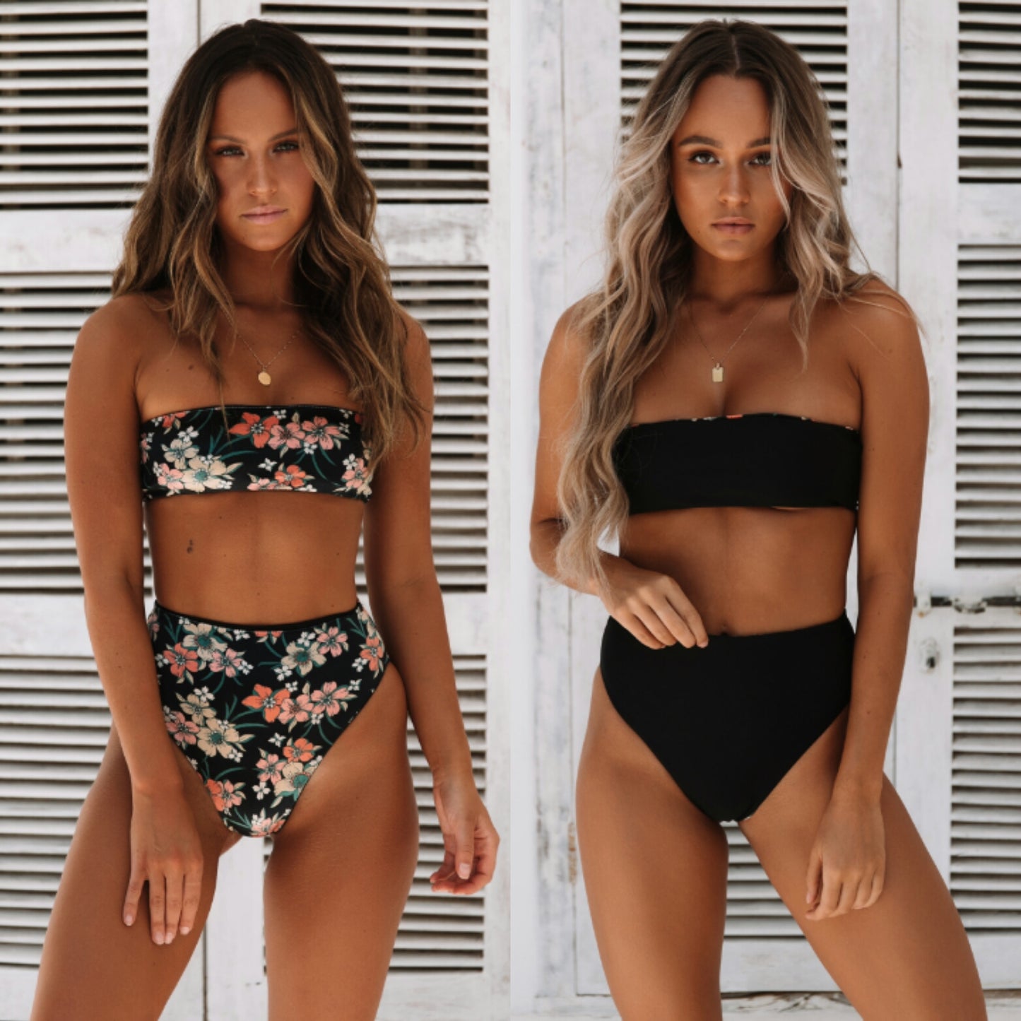 Palm Cove Bandeau Top - Black/Floral Reversible