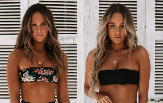 Palm Cove Bandeau Top - Black/Floral Reversible