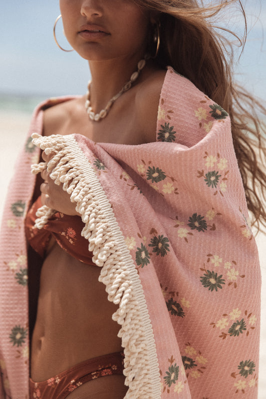 Castaway Musk Pink Floral Beach Towel